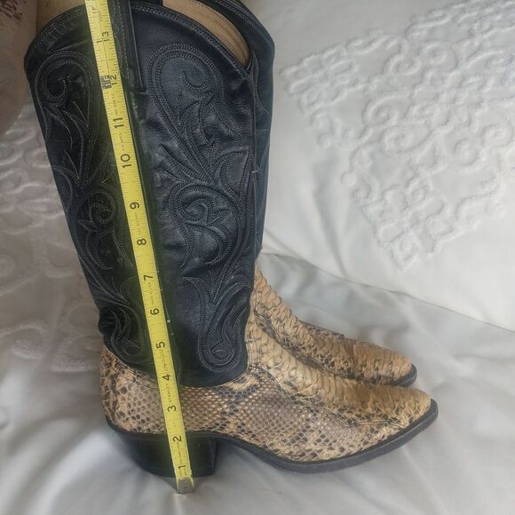 Dan Post Vintage Western Python and Black Leather Stitched Cowgirl Boots Size 6 - Picture 9 of 15